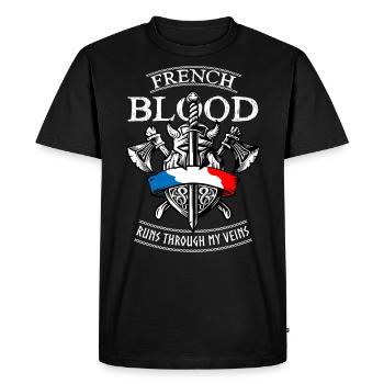 French Blood Flows Through My Veins - Men's Premium Organic T-Shirt - black - Front - Nico (187cm)