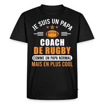 Papa Coach Rugby Entraineur Rugbyman Idée Cadeau - T-shirt Premium bio Homme - noir - Devant - Nico (187cm)