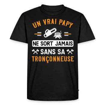 Papy Bûcheron humour métier, bois, idée cadeau - T-shirt Premium bio Homme - noir - Devant - Nico (187cm)
