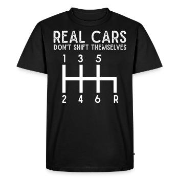 Les vraies voitures ne changent pas d’elles-mêmes, Stickshift - T-shirt Premium bio Homme - noir - Devant - Nico (187cm)