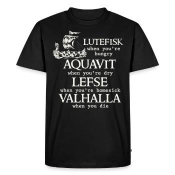 Poe scandinave, Viking, Lutéfisk - T-shirt Premium bio Homme - noir - Devant - Nico (187cm)
