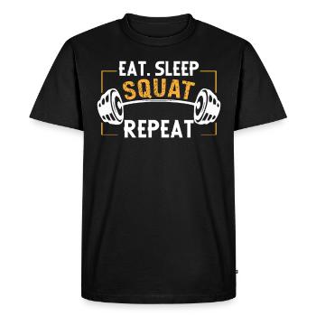 Eat Sleep Squat Repeat. Idée cadeau Musculation - T-shirt Premium bio Homme - noir - Devant - Nico (187cm)