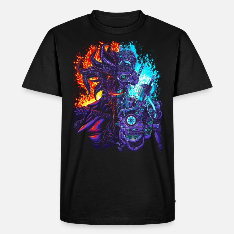 Roboter vs Dämon - Männer Premium Bio T-Shirt - Schwarz