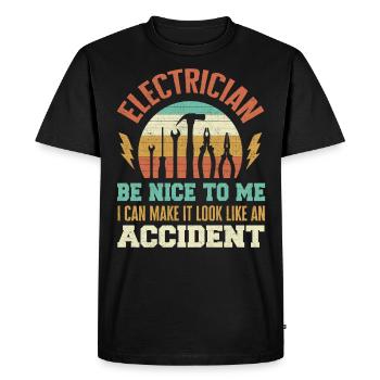 Électricien, Câbleur, Électricité - T-shirt Premium bio Homme - noir - Devant - Nico (187cm)