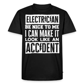 Électricien, Câbleur, Électricité - T-shirt Premium bio Homme - noir - Devant - Nico (187cm)