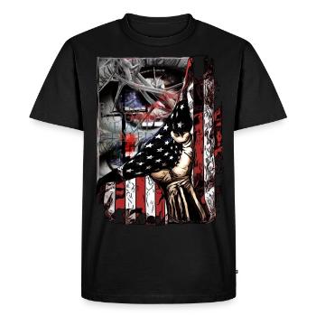 Design Tools for Church Employees America Flag - Men's Premium Organic T-Shirt - black - Front - Nico (187cm)