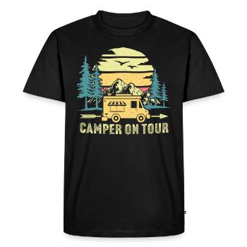 camper on tour camping-car t-shirt camping - T-shirt Premium bio Homme - noir - Devant - Nico (187cm)