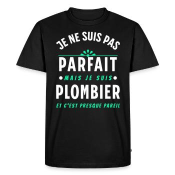 Plombier Cadeau Humour Citation Rigolo Dicton - T-shirt Premium bio Homme - noir - Devant - Nico (187cm)