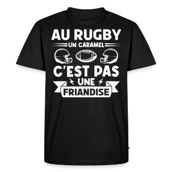 rugbyman. Cadeau fan de rugby. Au Rugby un caramel - T-shirt Premium bio Homme - noir - Devant - Nico (187cm)