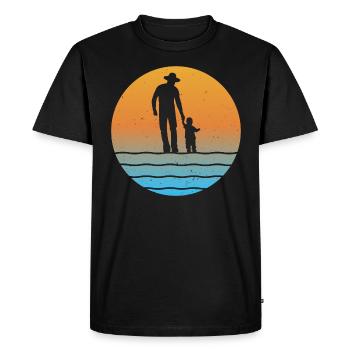 Sunset father with son dad son grandpa and grandson - Men's Premium Organic T-Shirt - black - Front - Nico (187cm)