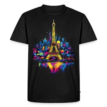 Paris, Tour Eiffel, France, Ville, Horizon, Nuit - T-shirt Premium bio Homme - noir - Devant - Nico (187cm)