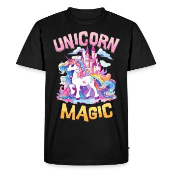 Unicorn, Magic, Rainbow, Castle, Colorful, Fantasy - Men's Premium Organic T-Shirt - black - Front - Nico (187cm)
