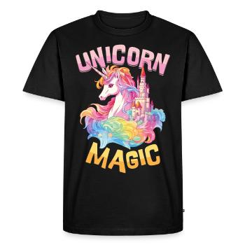 Unicorn, Magic, Rainbow, Castle, Colorful, Fantasy - Men's Premium Organic T-Shirt - black - Front - Nico (187cm)