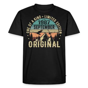 Septembre 1987 Anniversaire - Légende depuis septembre - T-shirt Premium bio Homme - noir - Devant - Nico (187cm)