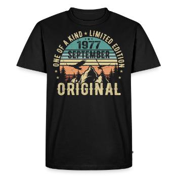 Septembre 1977 Anniversaire - Légende depuis septembre - T-shirt Premium bio Homme - noir - Devant - Nico (187cm)
