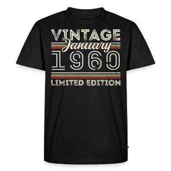 Janvier 1960 Né en 1960 - Anniversaire Janvier 1960 - T-shirt Premium bio Homme - noir - Devant - Nico (187cm)