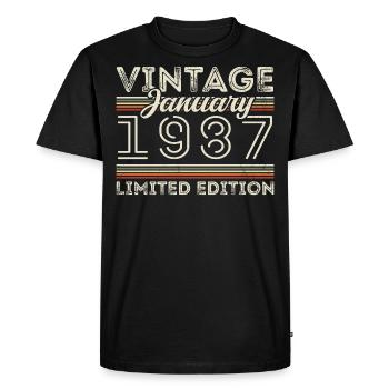 Janvier 1987 Né en 1987 - Date de naissance Janvier 1987 - T-shirt Premium bio Homme - noir - Devant - Nico (187cm)