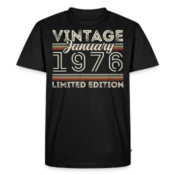 Janvier 1976 Né en 1976 - Date de naissance Janvier 1976 - T-shirt Premium bio Homme - noir - Devant - Nico (187cm)