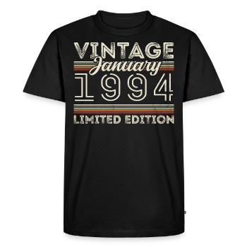 Janvier 1994 Né en 1994 - Anniversaire Janvier 1994 - T-shirt Premium bio Homme - noir - Devant - Nico (187cm)