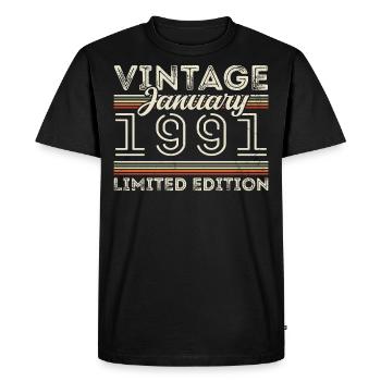Janvier 1991 Né en 1991 - Date de naissance Janvier 1991 - T-shirt Premium bio Homme - noir - Devant - Nico (187cm)