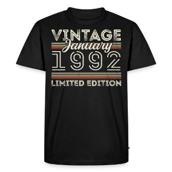 Janvier 1992 Né en 1992 - Anniversaire Janvier 1992 - T-shirt Premium bio Homme - noir - Devant - Nico (187cm)