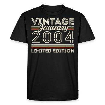 Janvier 2004 Millésime 2004 - Anniversaire Janvier 2004 - T-shirt Premium bio Homme - noir - Devant - Nico (187cm)