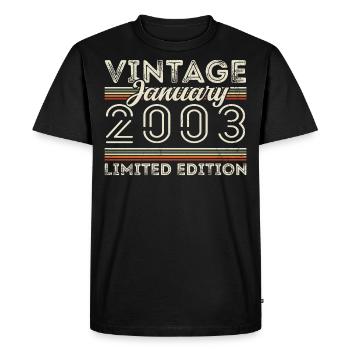 Janvier 2003 Millésime 2003 - Anniversaire Janvier 2003 - T-shirt Premium bio Homme - noir - Devant - Nico (187cm)