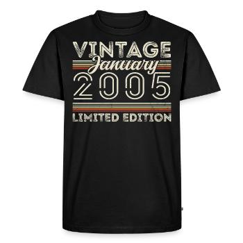 Janvier 2005 Millésime 2005 - Anniversaire Janvier 2005 - T-shirt Premium bio Homme - noir - Devant - Nico (187cm)