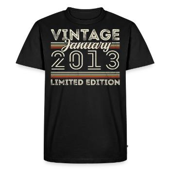 Janvier 2013 Millésime 2013 - Anniversaire Janvier 2013 - T-shirt Premium bio Homme - noir - Devant - Nico (187cm)