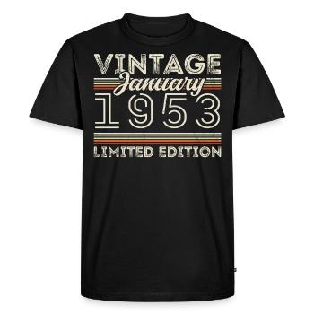 Janvier 1953 Né en 1953 - Anniversaire Janvier 1953 - T-shirt Premium bio Homme - noir - Devant - Nico (187cm)
