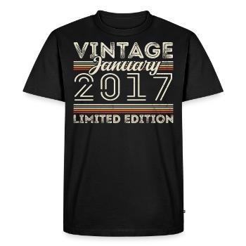 Janvier 2017 Millésime 2017 - Anniversaire Janvier 2017 - T-shirt Premium bio Homme - noir - Devant - Nico (187cm)