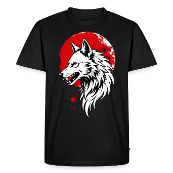 Loup devant une pleine lune rouge - T-shirt Premium bio Homme - noir - Devant - Nico (187cm)
