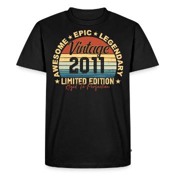 Rétro 2011 Vintage Anniversaire 2011 Cadeau 2011 - T-shirt Premium bio Homme - noir - Devant - Nico (187cm)