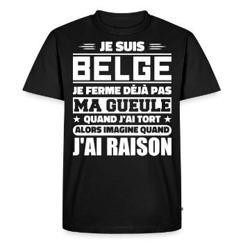 Je suis Belge - Je ferme pas ma gueule - T-shirt Premium bio Homme - noir - Devant - Nico (187cm)