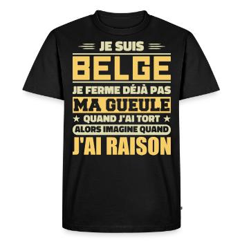 Je suis Belge - Je ferme pas ma gueule - T-shirt Premium bio Homme - noir - Devant - Nico (187cm)