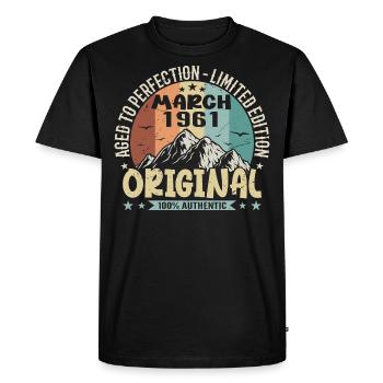 64e anniversaire mars 1961, mars 1961 - T-shirt Premium bio Homme - noir - Devant - Nico (187cm)