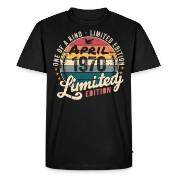 Avril 1970 Vintage Anniversaire Avril 1970 - T-shirt Premium bio Homme - noir - Devant - Nico (187cm)