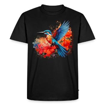 Martin-pêcheur, colibri, hibiscus, fleurs, coloré - T-shirt Premium bio Homme - noir - Devant - Nico (187cm)