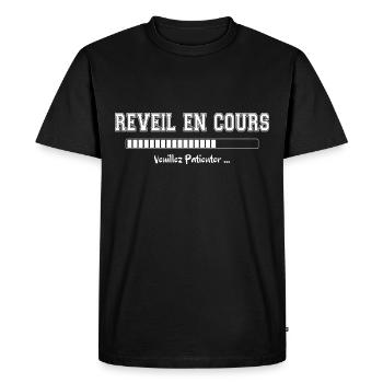 Réveil en cours. Cadeau Dormeur Humour - T-shirt Premium bio Homme - noir - Devant - Nico (187cm)