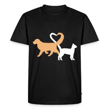 Cute dog and cat sillhouette with a heart - Men's Premium Organic T-Shirt - black - Front - Nico (187cm)