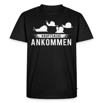 Running Jogging saying main thing is arriving - Men's Premium Organic T-Shirt - black - Front - Nico (187cm)