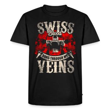 Swiss blood flows through my veins - Men's Premium Organic T-Shirt - black - Front - Nico (187cm)