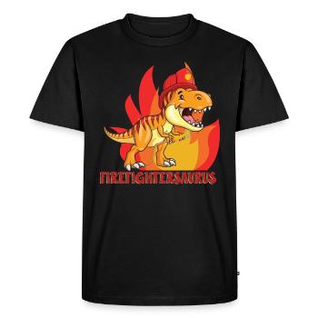 Firefightersaurus Dino Firefighter Fire Department - Men's Premium Organic T-Shirt - black - Front - Nico (187cm)