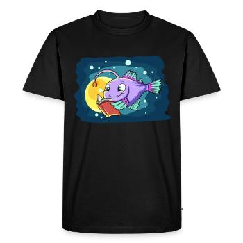 Poisson-lanterne lit un livre - T-shirt Premium bio Homme - noir - Devant - Nico (187cm)