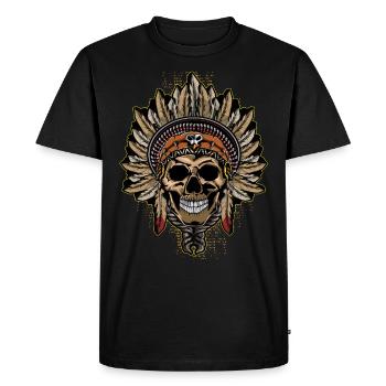 Indian chief skull with feather and - Men's Premium Organic T-Shirt - black - Front - Nico (187cm)