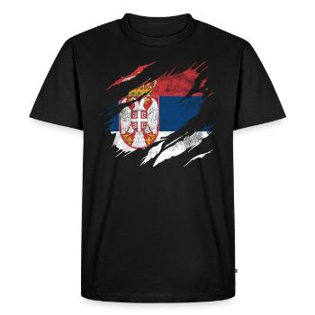 Manteau drapeau Serbie - T-shirt Premium bio Homme - noir - Devant - Nico (187cm)