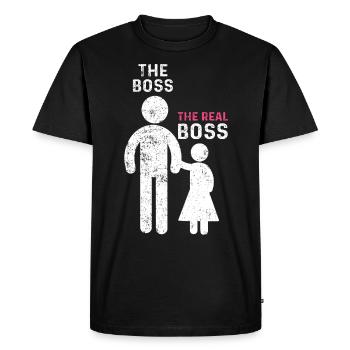Le vrai patron père fille fille - T-shirt Premium bio Homme - noir - Devant - Nico (187cm)