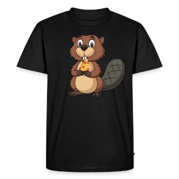 Drôle de castor avec pizza rongeur Pizza - T-shirt Premium bio Homme - noir - Devant - Nico (187cm)