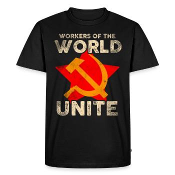 Les travailleurs du monde entier s’unissent - T-shirt Premium bio Homme - noir - Devant - Nico (187cm)