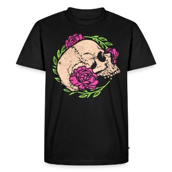 Crâne avec des fleurs - T-shirt Premium bio Homme - noir - Devant - Nico (187cm)